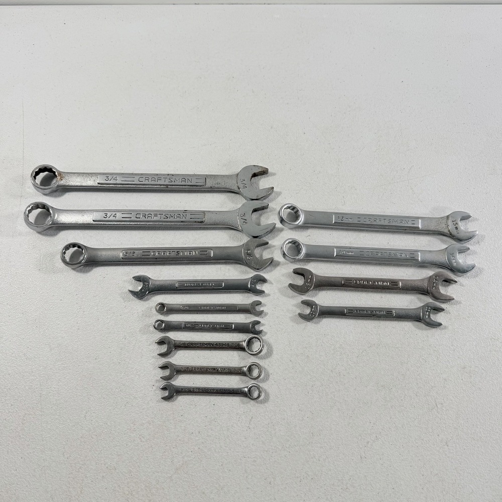 Craftsman Combination Double Open End Wrench‎ Metric SAE Set Lot Of 13 USA